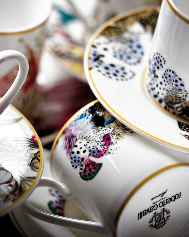 Coffee Cup & Saucer FLOWERS Set of 6 in Luxury Box  diam. 2.3", H 2.5", Cap. 4 oz, Saucer diam. 4.75"