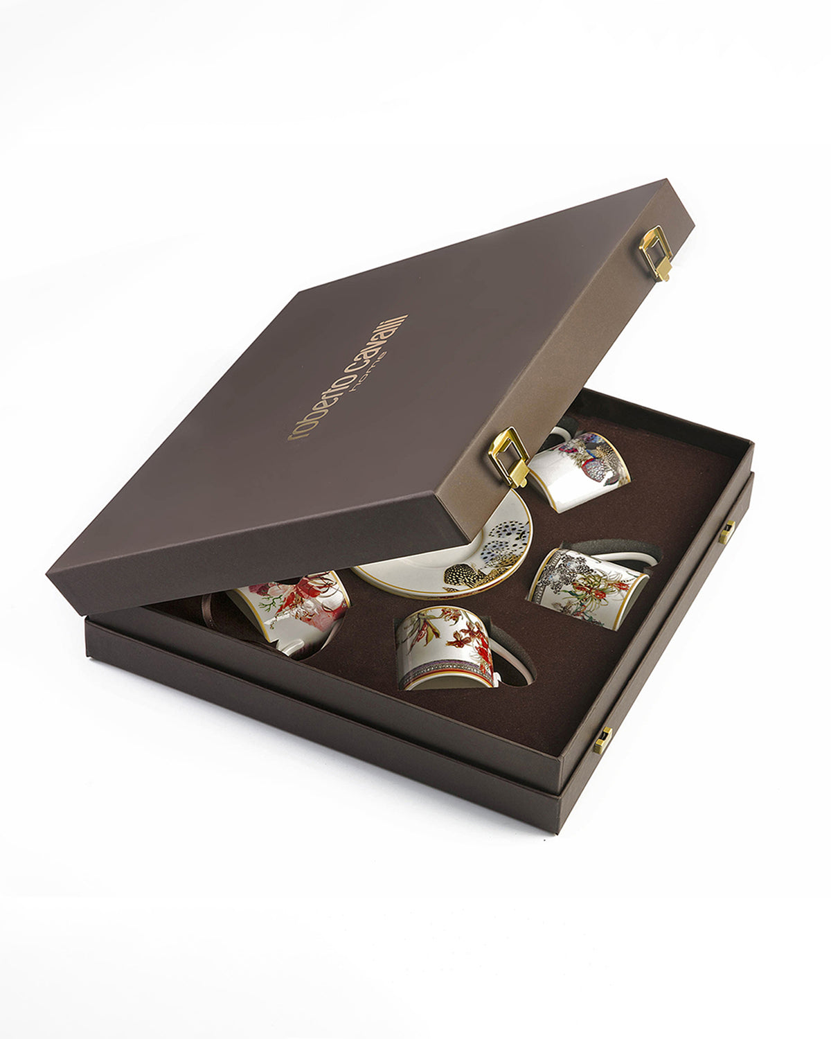 Coffee Cup & Saucer FLOWERS Set of 6 in Luxury Box  diam. 2.3", H 2.5", Cap. 4 oz, Saucer diam. 4.75"