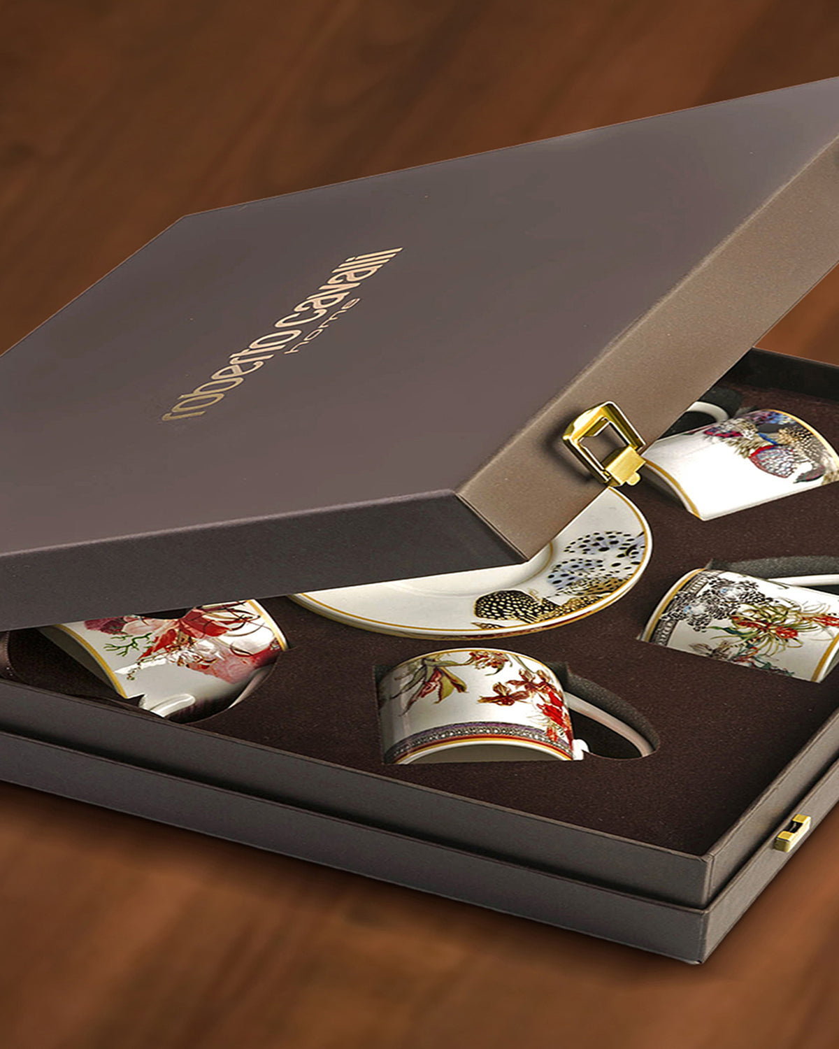 Coffee Cup & Saucer FLOWERS Set of 6 in Luxury Box  diam. 2.3", H 2.5", Cap. 4 oz, Saucer diam. 4.75"