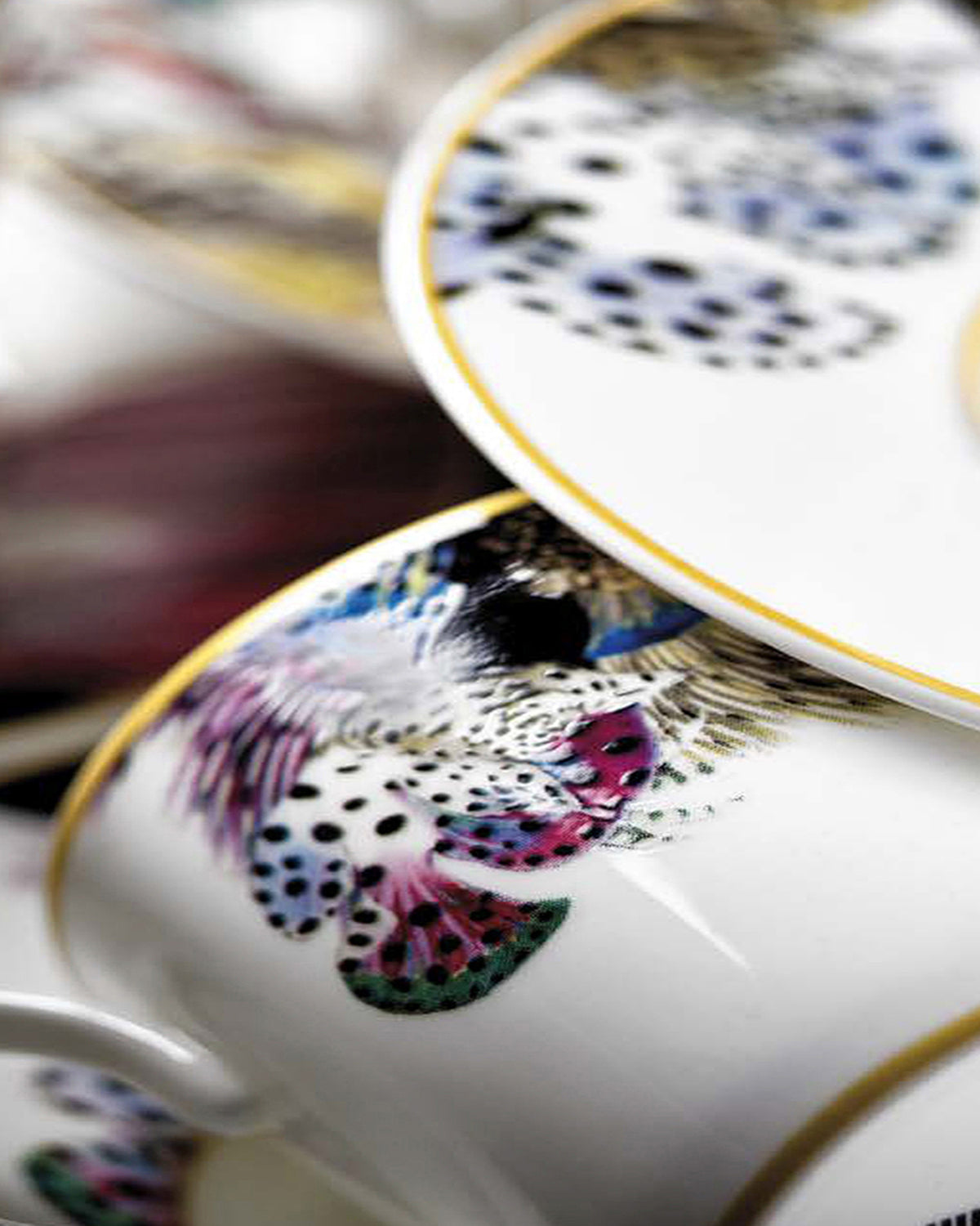 Coffee Cup & Saucer FLOWERS Set of 6 in Luxury Box  diam. 2.3", H 2.5", Cap. 4 oz, Saucer diam. 4.75"