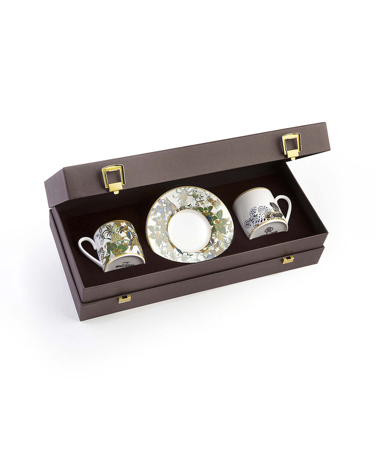 Coffee Cup & Saucer FLOWERS MODEL F-B Set of 2 in Luxury Box  diam. 2.3", H 2.5", Cap. 4 oz, Saucer diam. 4.75"