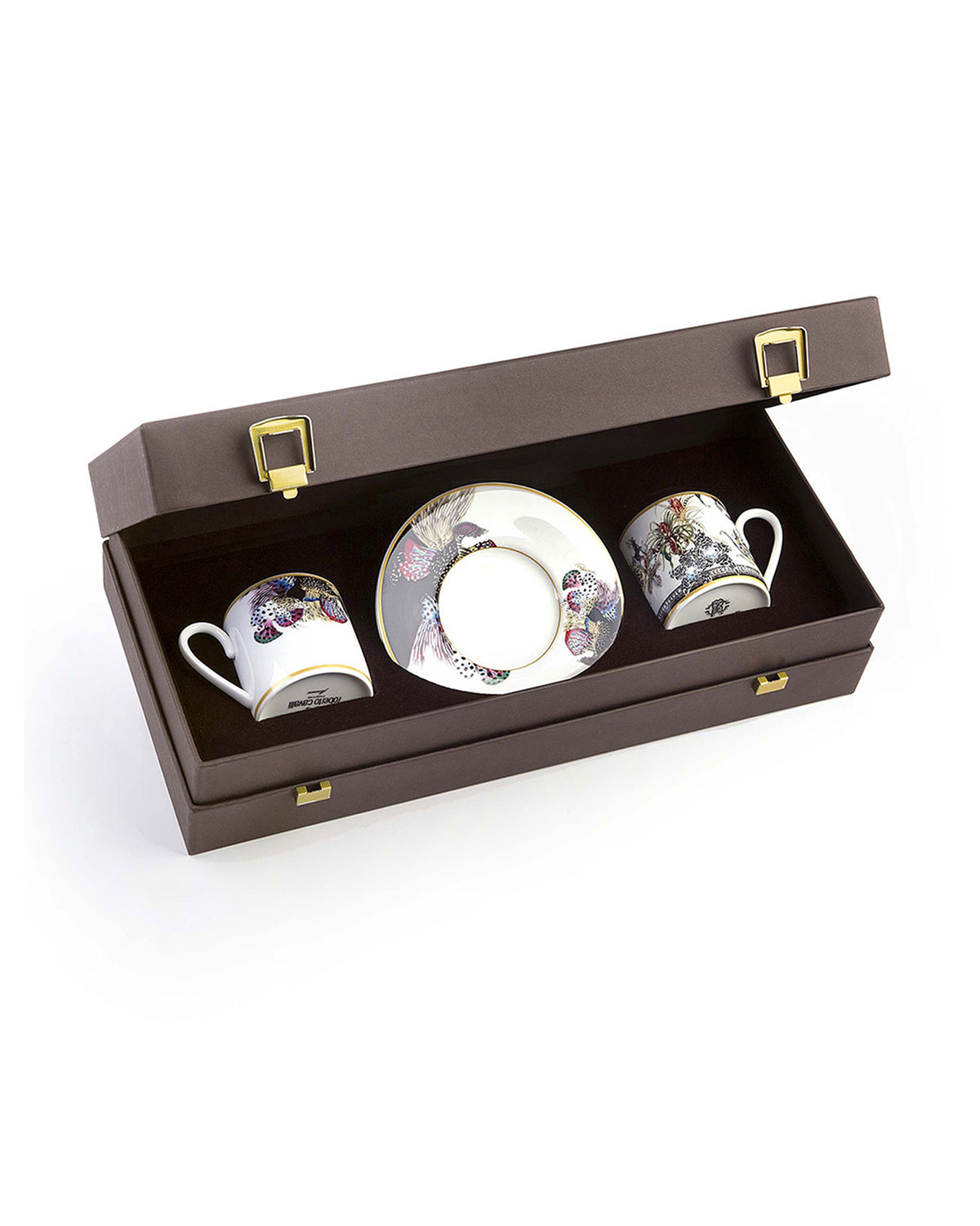 Coffee Cup & Saucer FLOWERS MODEL C-E Set of 2 in Luxury Box  diam. 2.3", H 2.5", Cap. 4 oz, Saucer diam. 4.75"