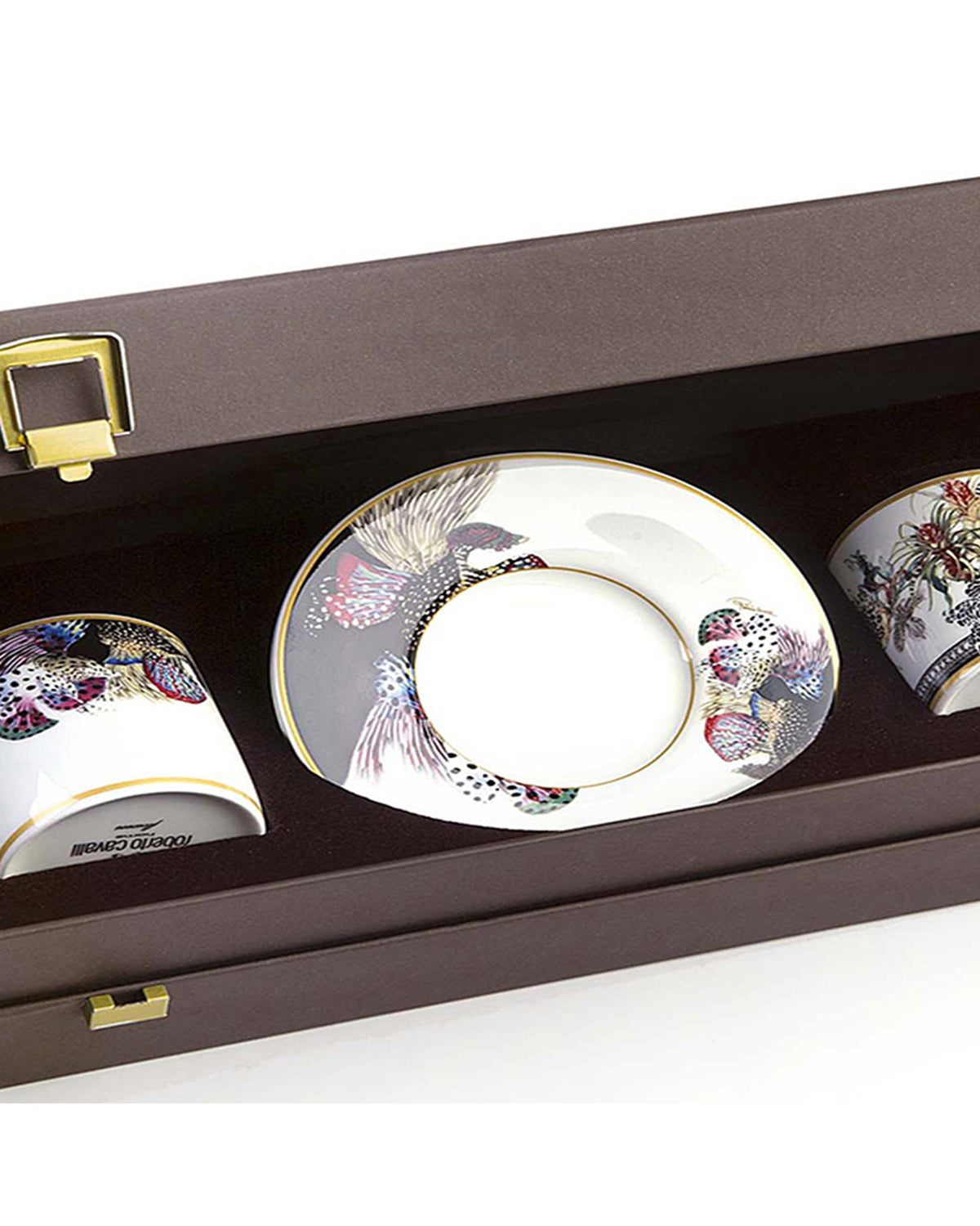 Coffee Cup & Saucer FLOWERS MODEL C-E Set of 2 in Luxury Box  diam. 2.3", H 2.5", Cap. 4 oz, Saucer diam. 4.75"
