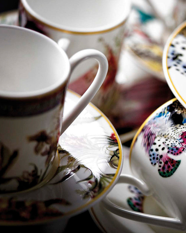 Coffee Cup & Saucer FLOWERS MODEL D-A Set of 2 in Luxury Box  diam. 2.3", H 2.5", Cap. 4 oz, Saucer diam. 4.75"