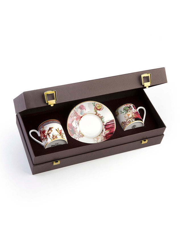 Coffee Cup & Saucer FLOWERS MODEL D-A Set of 2 in Luxury Box  diam. 2.3", H 2.5", Cap. 4 oz, Saucer diam. 4.75"