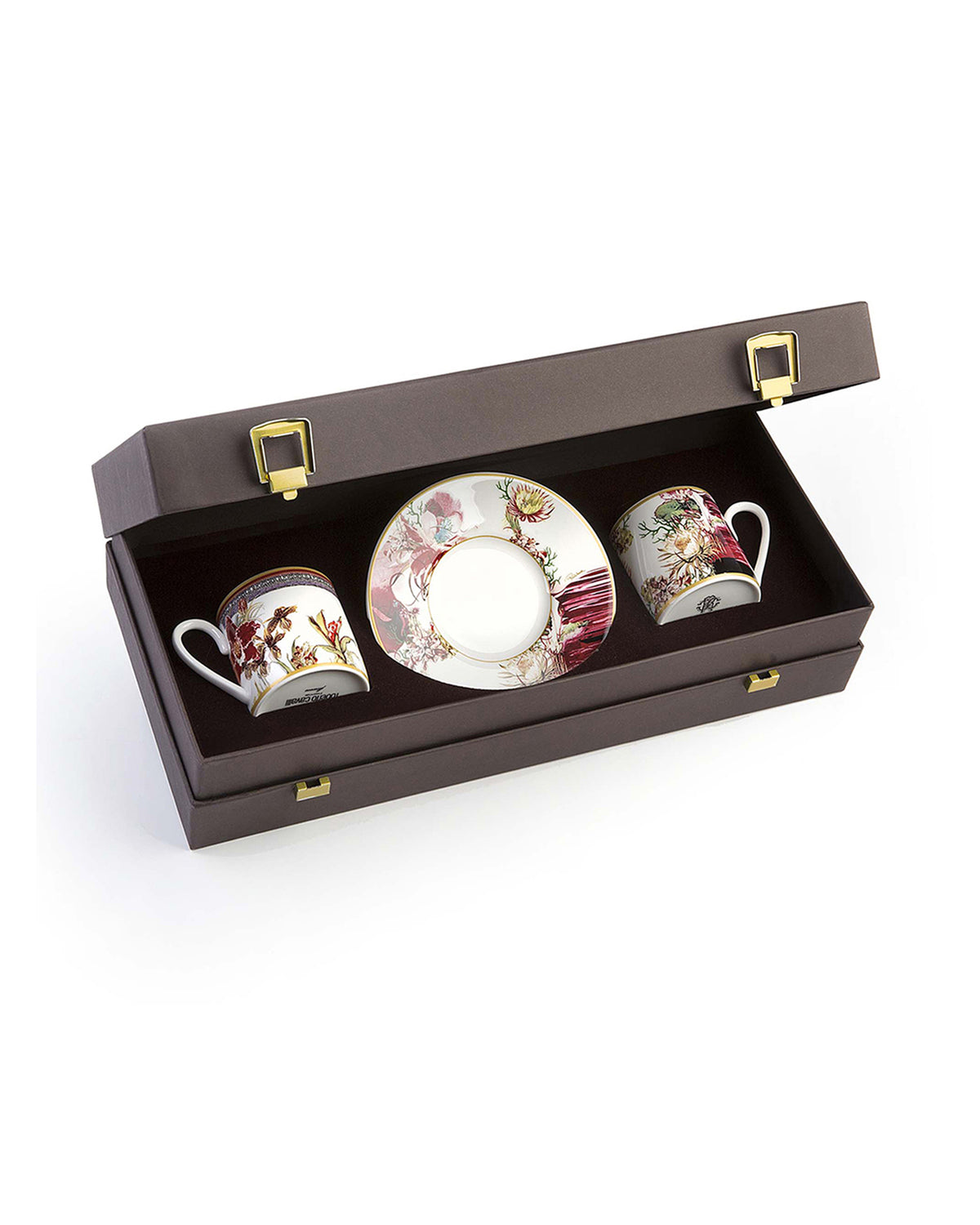 Coffee Cup & Saucer FLOWERS MODEL D-A Set of 2 in Luxury Box  diam. 2.3", H 2.5", Cap. 4 oz, Saucer diam. 4.75"