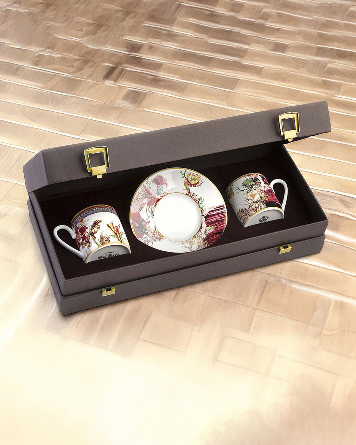 Coffee Cup & Saucer FLOWERS MODEL D-A Set of 2 in Luxury Box  diam. 2.3", H 2.5", Cap. 4 oz, Saucer diam. 4.75"