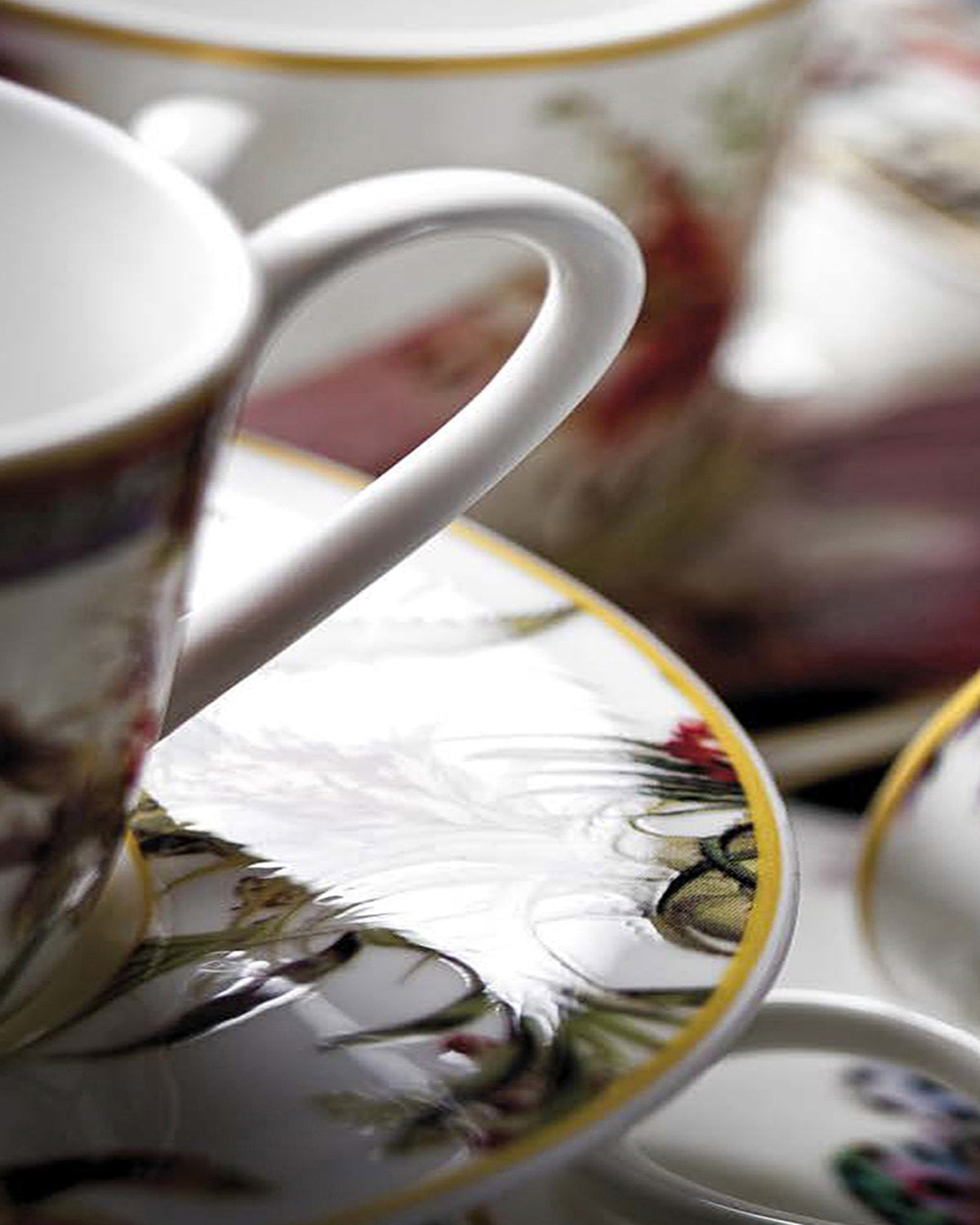 Coffee Cup & Saucer FLOWERS MODEL D-A Set of 2 in Luxury Box  diam. 2.3", H 2.5", Cap. 4 oz, Saucer diam. 4.75"