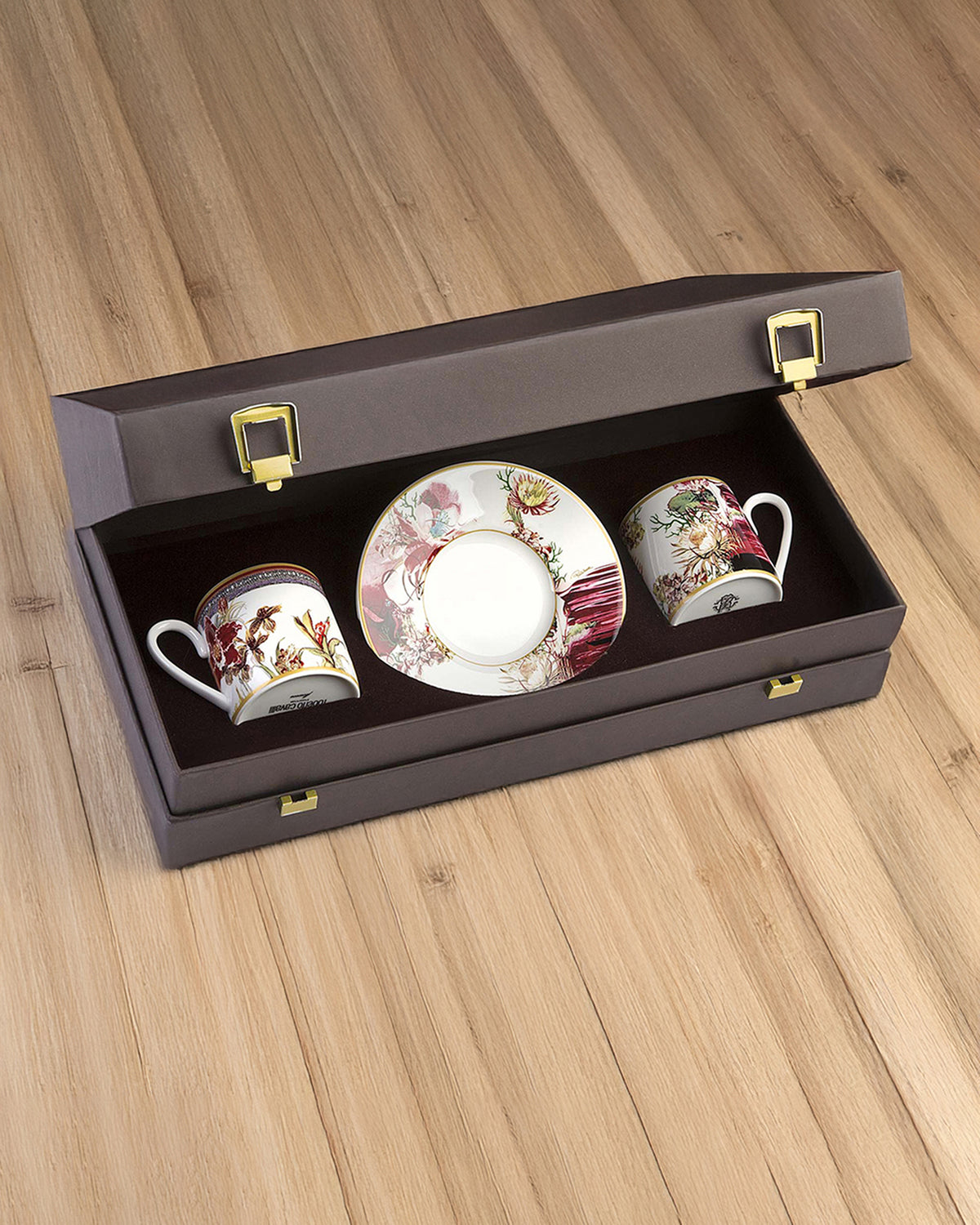 Coffee Cup & Saucer FLOWERS MODEL D-A Set of 2 in Luxury Box  diam. 2.3", H 2.5", Cap. 4 oz, Saucer diam. 4.75"