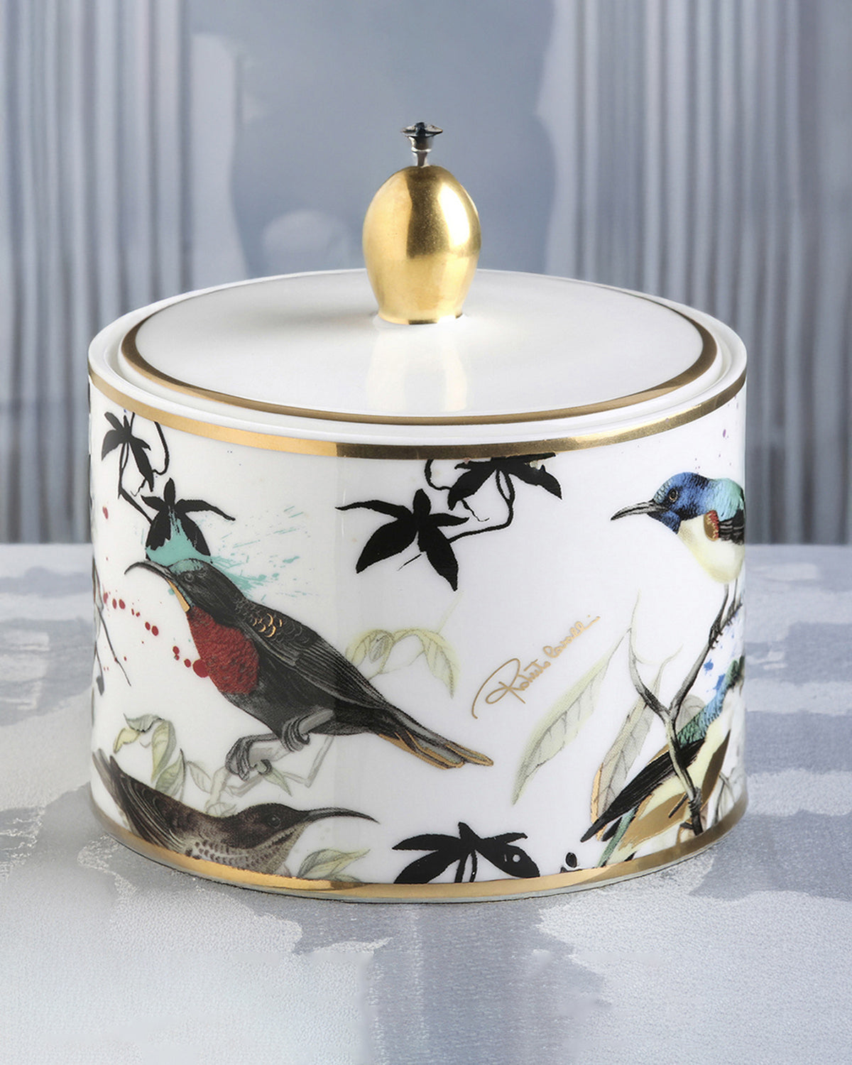 Sugar Pot GARDEN'S BIRDS   diam. 3.3", H 3.5"