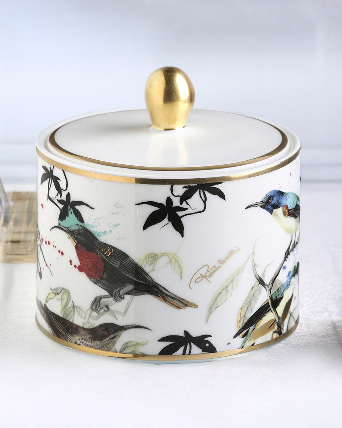 Sugar Pot GARDEN'S BIRDS   diam. 3.3", H 3.5"