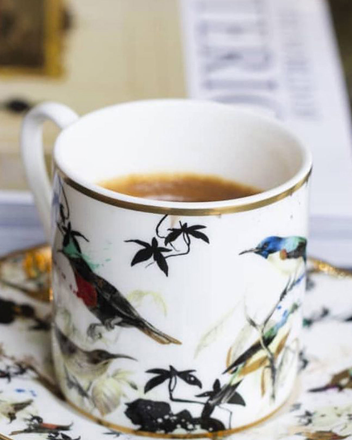 Coffee Cup & Saucer GARDEN'S BIRDS Set of 2 in Luxury Box  diam. 2.3