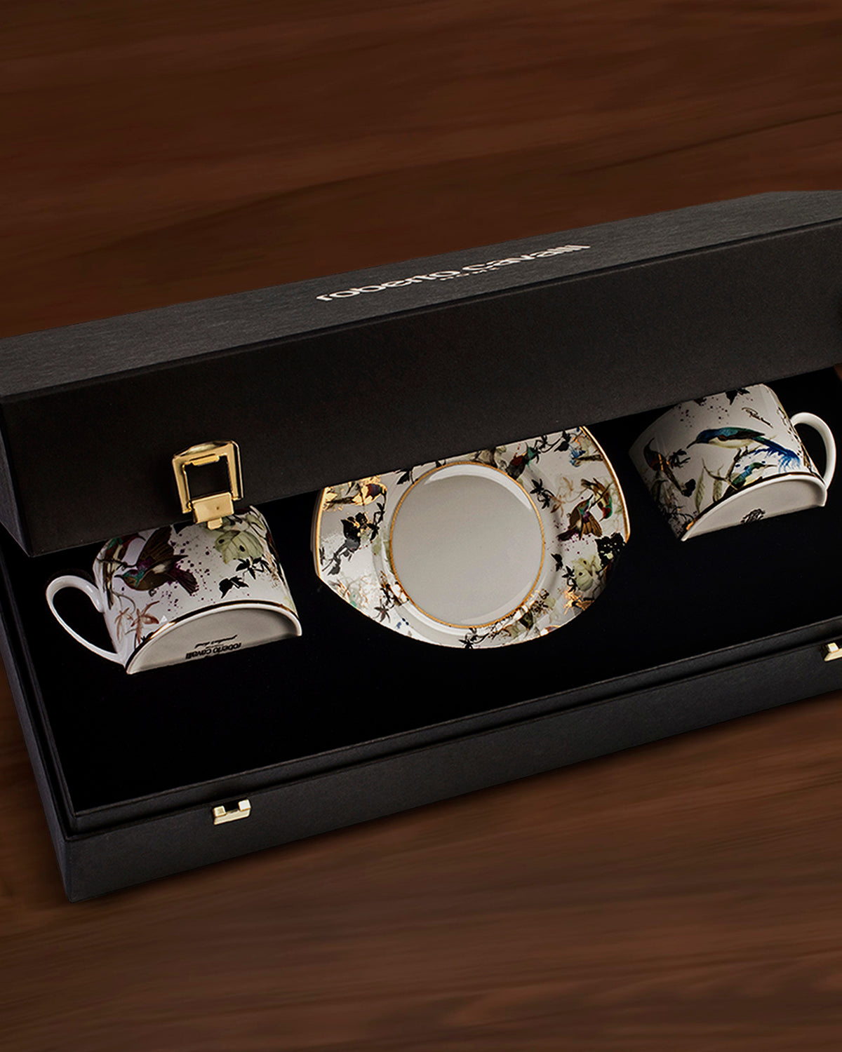 Tea Cup & Saucer GARDEN'S BIRDS Set of 2 in Luxury Box diam. 3.3", H 2.3", cap. 7.5 oz, Saucer diam. 6"