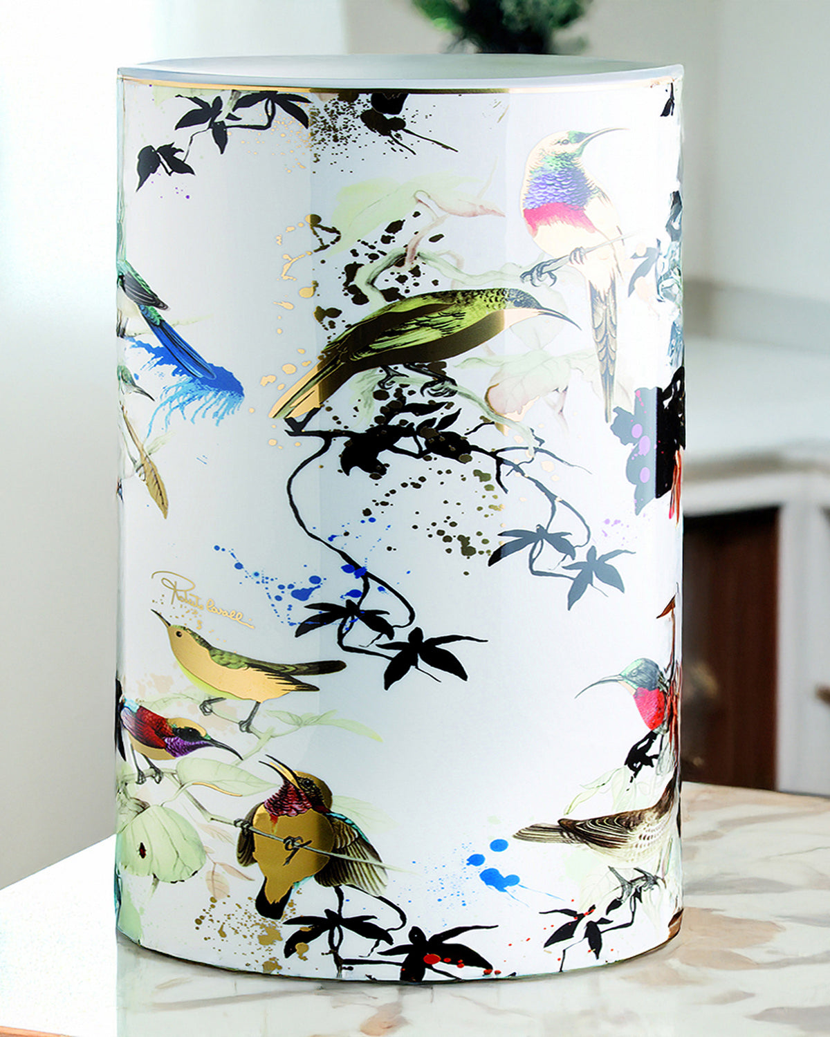High Vase GARDEN'S BIRDS   diam. 6.3", H 14"