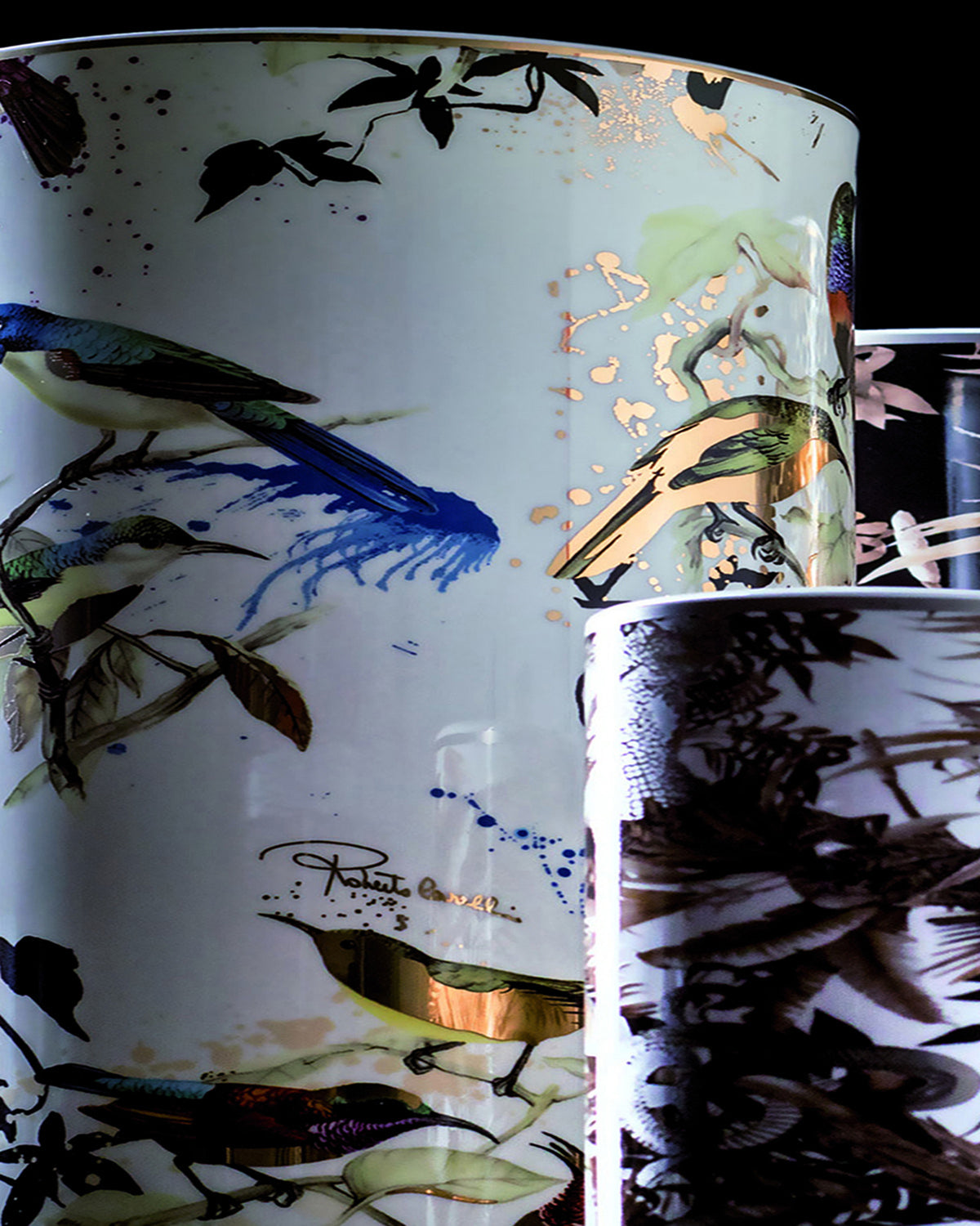 High Vase GARDEN'S BIRDS   diam. 6.3", H 14"