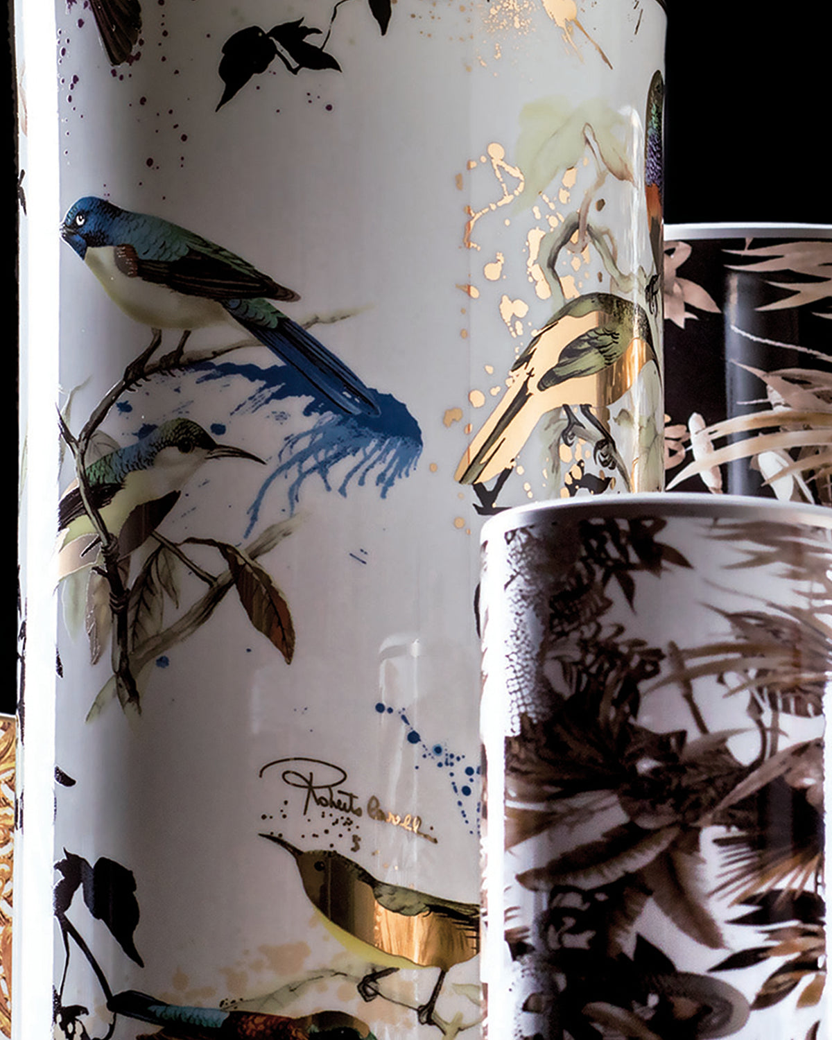 High Vase GARDEN'S BIRDS   diam. 6.3", H 14"