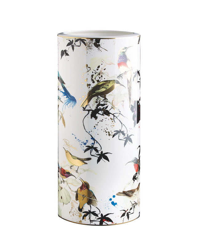 Roberto Cavalli Home Medium Vase GARDEN'S BIRDS   diam. 3.75", H 7.75"