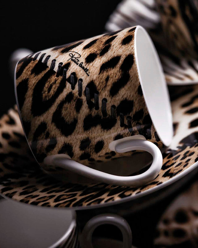 Coffee Cup & Saucer JAGUAR Set of 2 in Luxury Box  diam. 2.3", H 2.5", Cap. 4 oz, Saucer diam. 4.75"