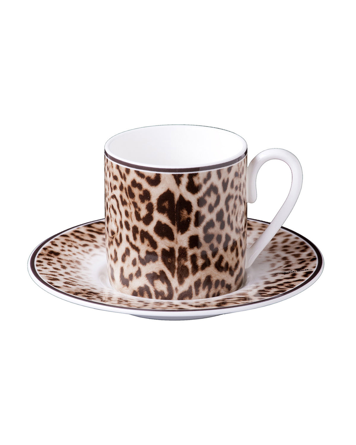 Coffee Cup & Saucer JAGUAR Set of 2 in Luxury Box  diam. 2.3", H 2.5", Cap. 4 oz, Saucer diam. 4.75"