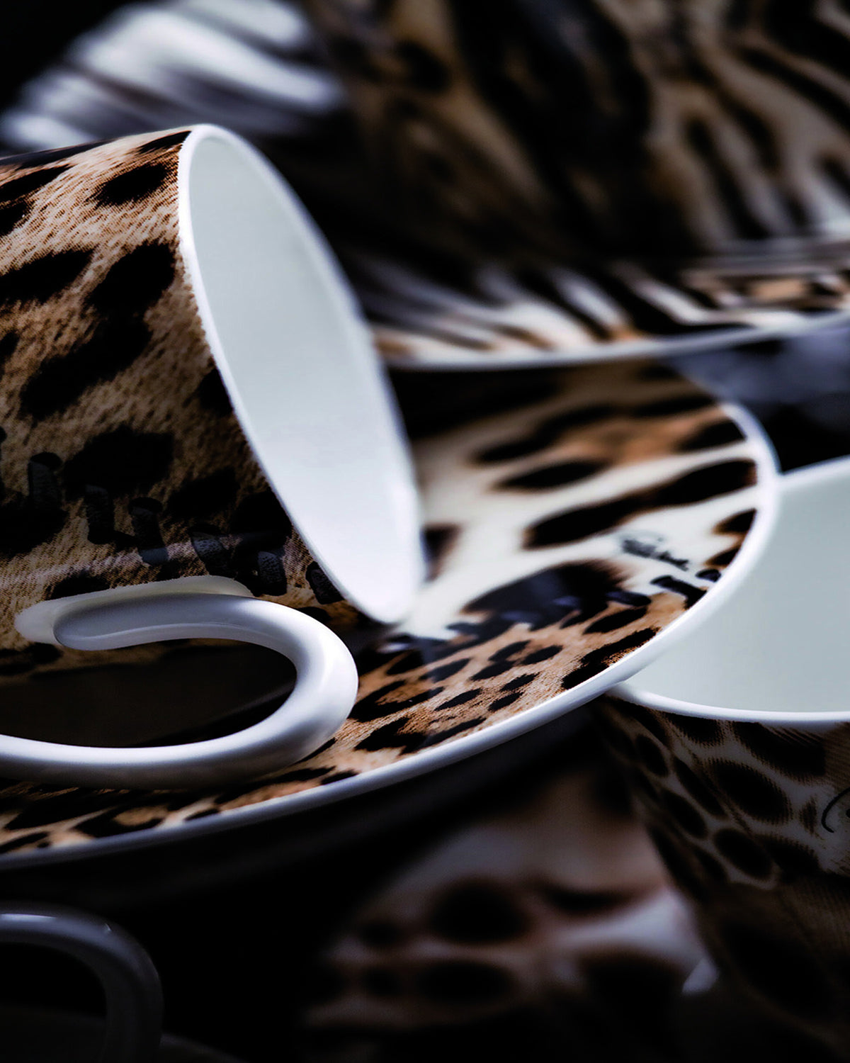 Coffee Cup & Saucer JAGUAR Set of 2 in Luxury Box  diam. 2.3", H 2.5", Cap. 4 oz, Saucer diam. 4.75"