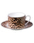 Roberto Cavalli Home Tea Cup & Saucer JAGUAR Set of 2 in Luxury Box diam. 3.3", H 2.3", cap. 7.5 oz, Saucer diam. 6"