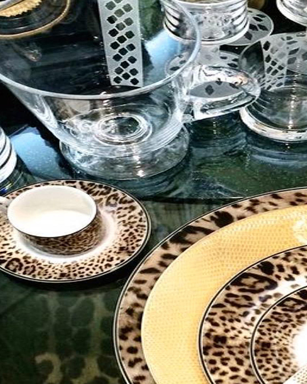 Tea Cup & Saucer JAGUAR Set of 2 in Luxury Box diam. 3.3", H 2.3", cap. 7.5 oz, Saucer diam. 6"