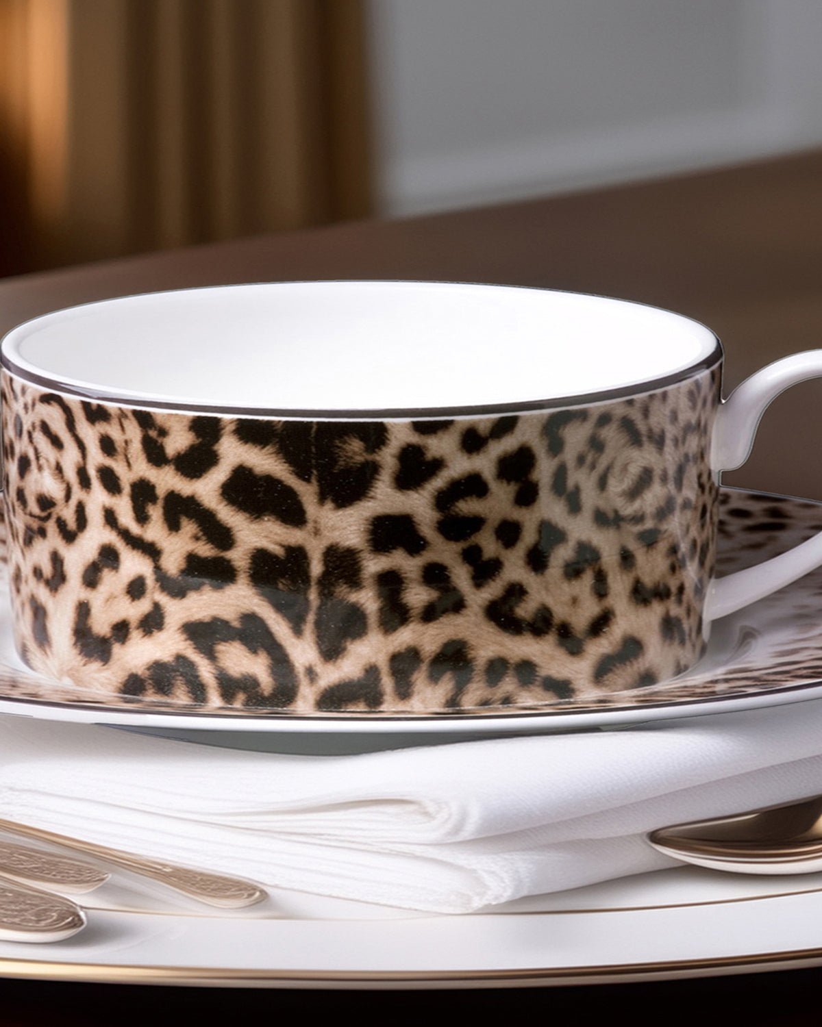 Tea Cup & Saucer JAGUAR Set of 2 in Luxury Box diam. 3.3", H 2.3", cap. 7.5 oz, Saucer diam. 6"