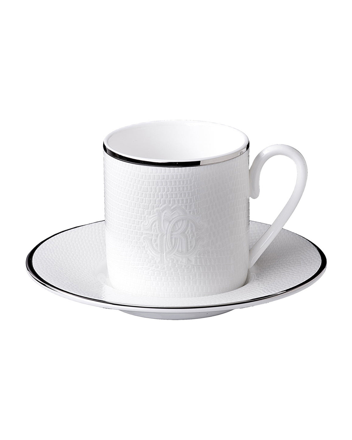 Coffee Cup & Saucer LIZARD PLATIN Set of 2 in Luxury Box  diam. 2.3", H 2.5", Cap. 4 oz, Saucer diam. 4.75"