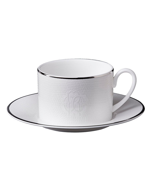 Tea Cup & Saucer LIZARD PLATIN Set of 2 in Luxury Box diam. 3.3", H 2.3", cap. 7.5 oz, Saucer diam. 6"