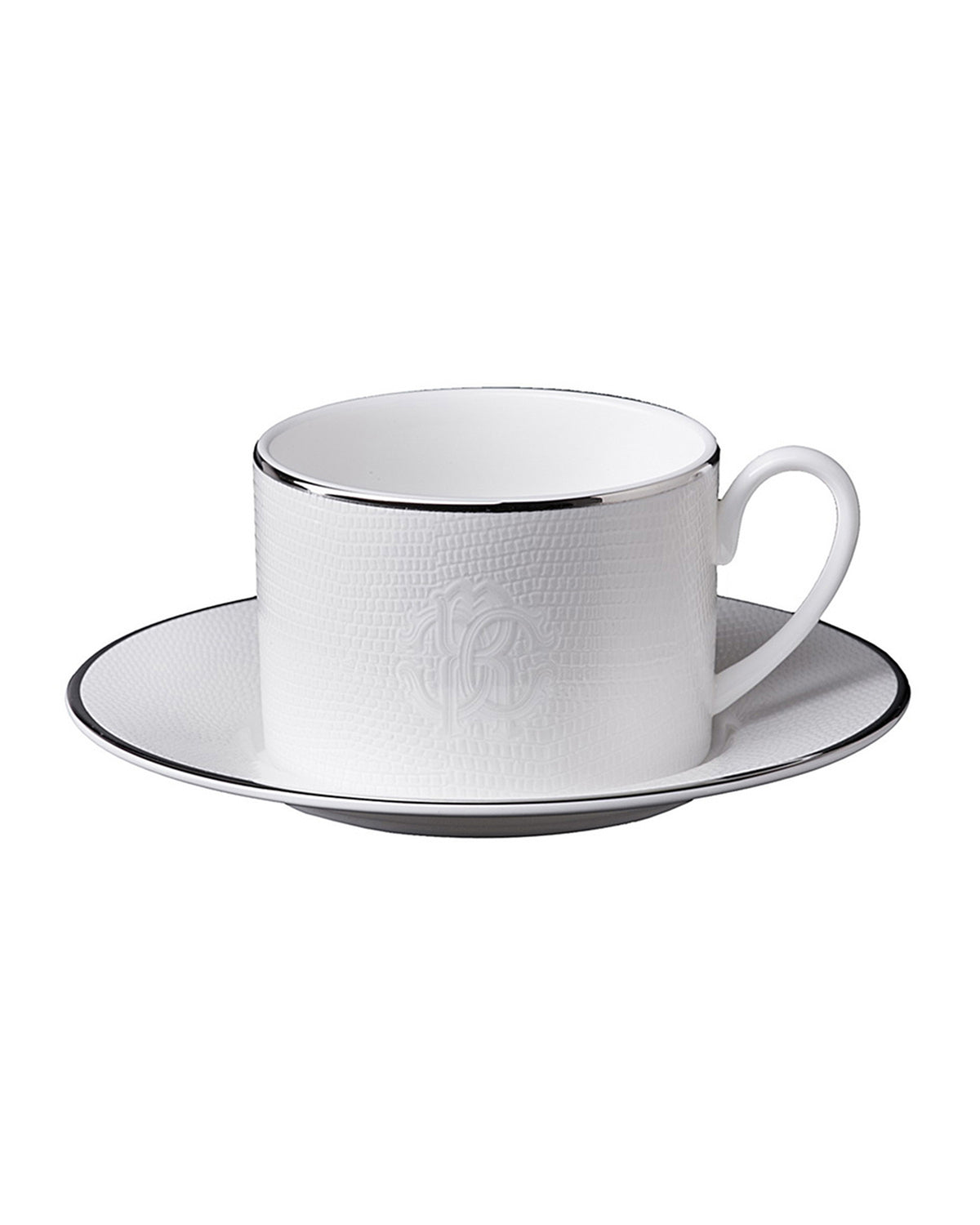 Tea Cup & Saucer LIZARD PLATIN Set of 2 in Luxury Box diam. 3.3", H 2.3", cap. 7.5 oz, Saucer diam. 6"