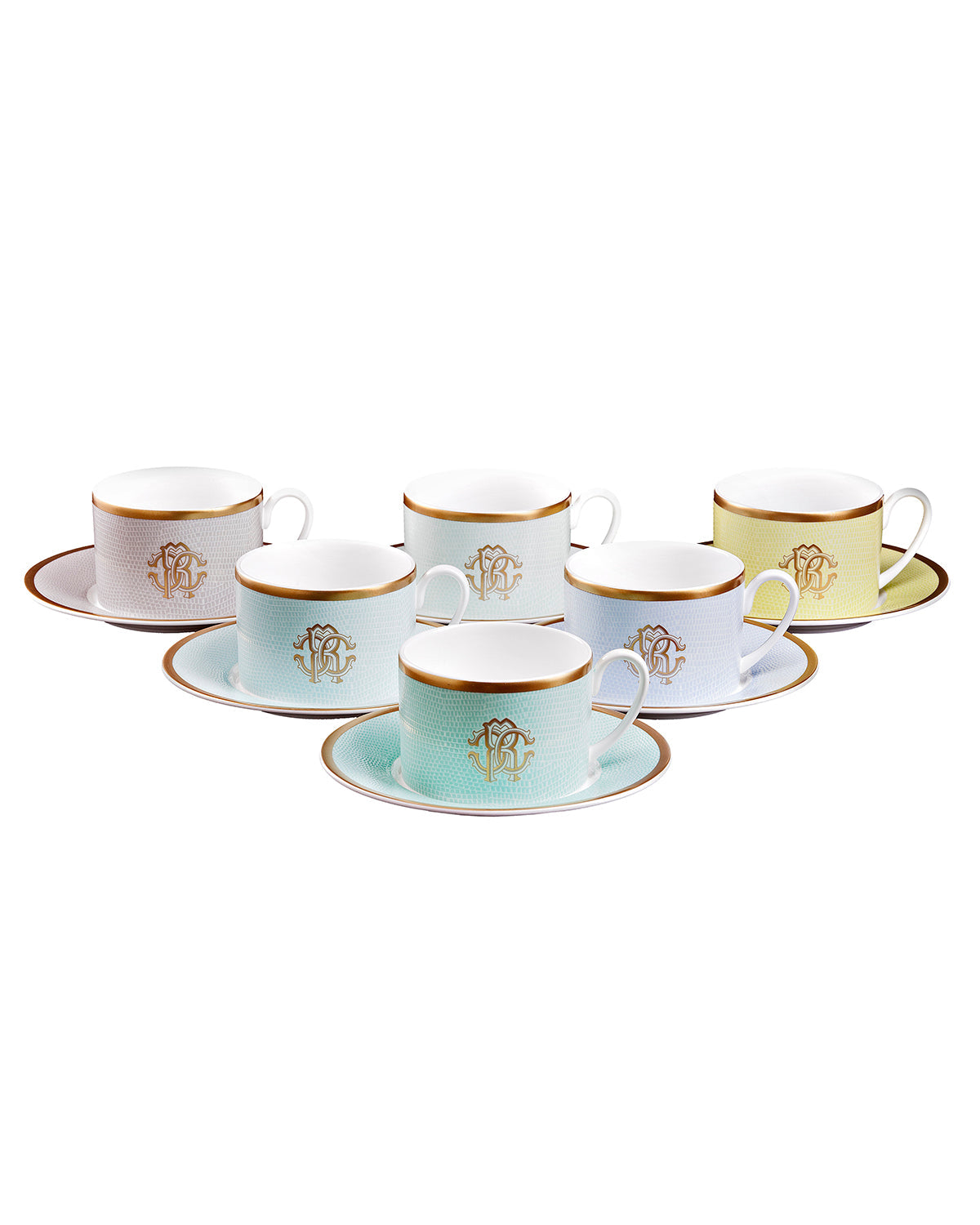 LIZZARD SUNRISE Tea Cup & Saucer in Luxury Gift Box Set of 6