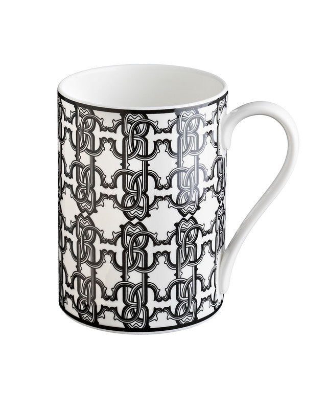 Roberto Cavalli Home Mug Cup MONOGRAM in Luxury Box Black diam. 2.5", H 3.3", cap. 12.5 oz