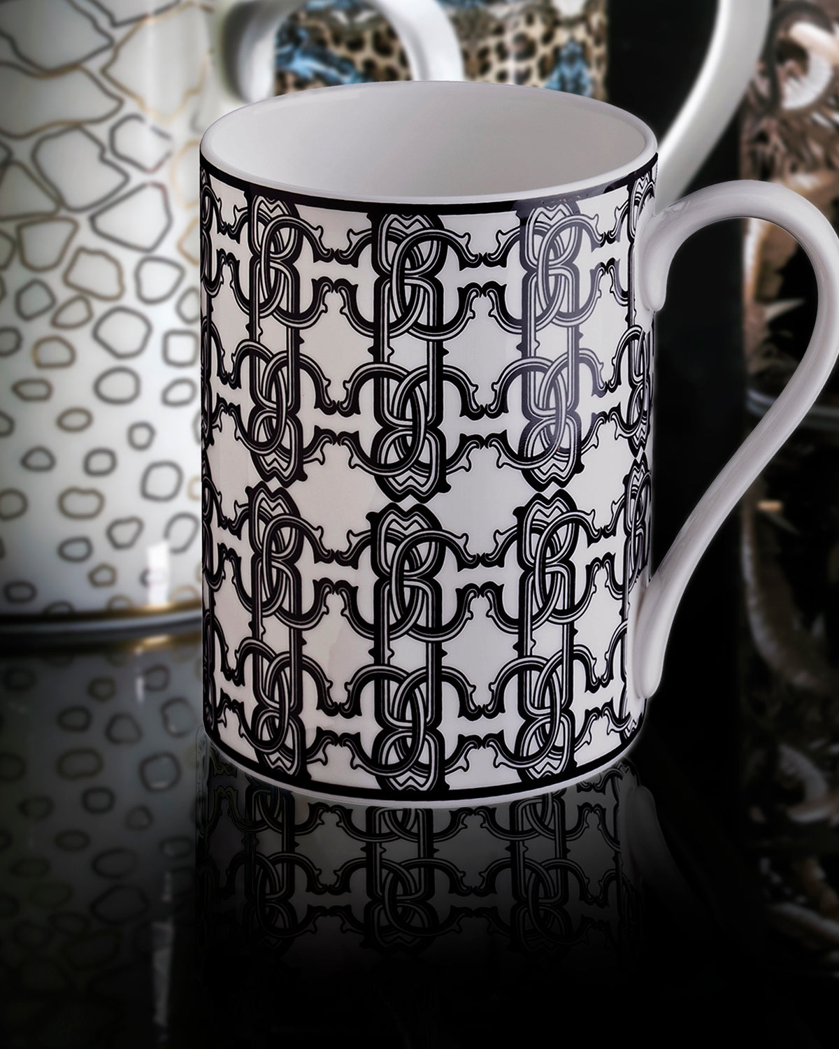 Mug Cup MONOGRAM in Luxury Box Black diam. 2.5", H 3.3", cap. 12.5 oz