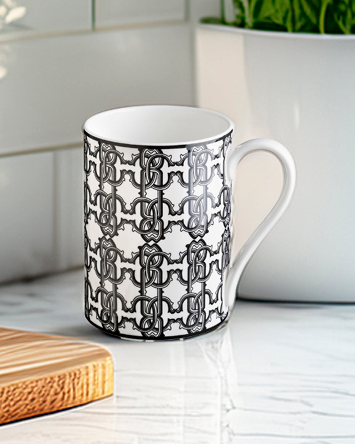 Mug Cup MONOGRAM in Luxury Box Black diam. 2.5", H 3.3", cap. 12.5 oz