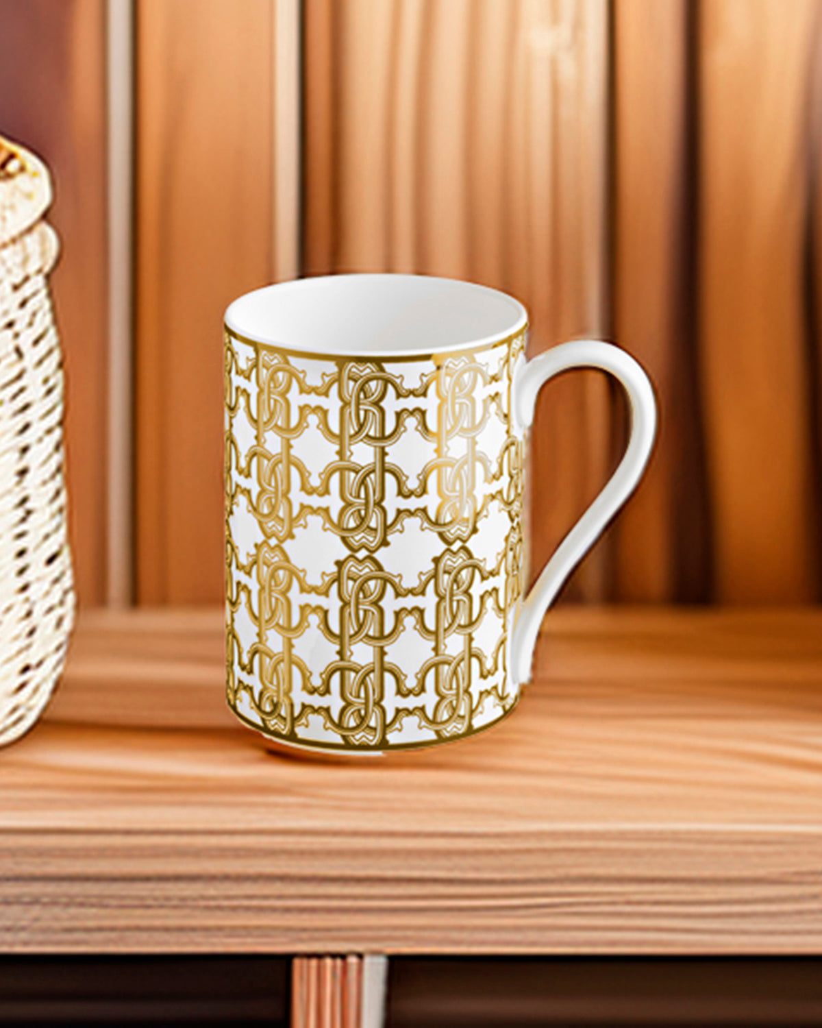 Mug Cup MONOGRAM in Luxury Box Gold diam. 2.5", H 3.3", cap. 12.5 oz