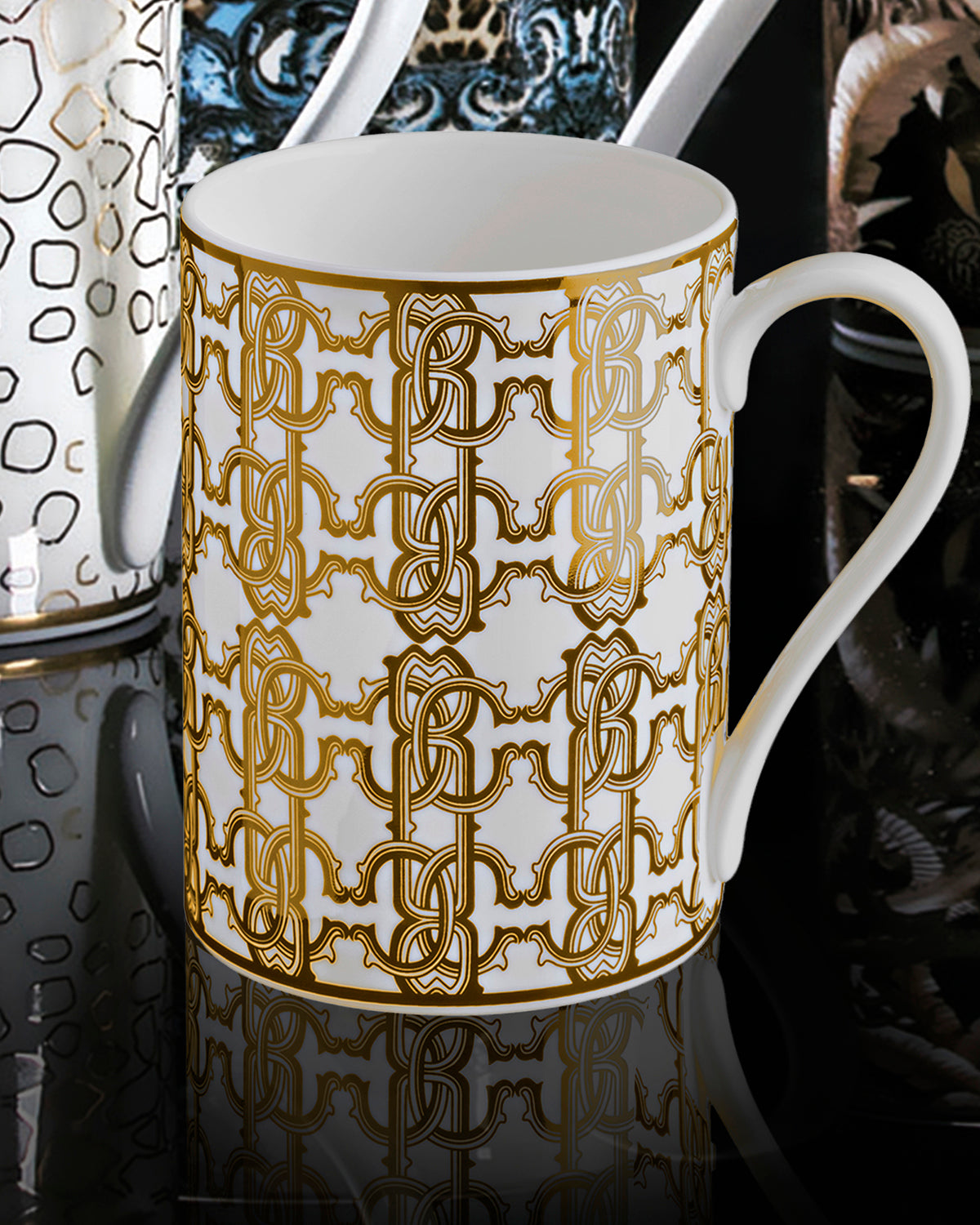 Mug Cup MONOGRAM in Luxury Box Gold diam. 2.5", H 3.3", cap. 12.5 oz