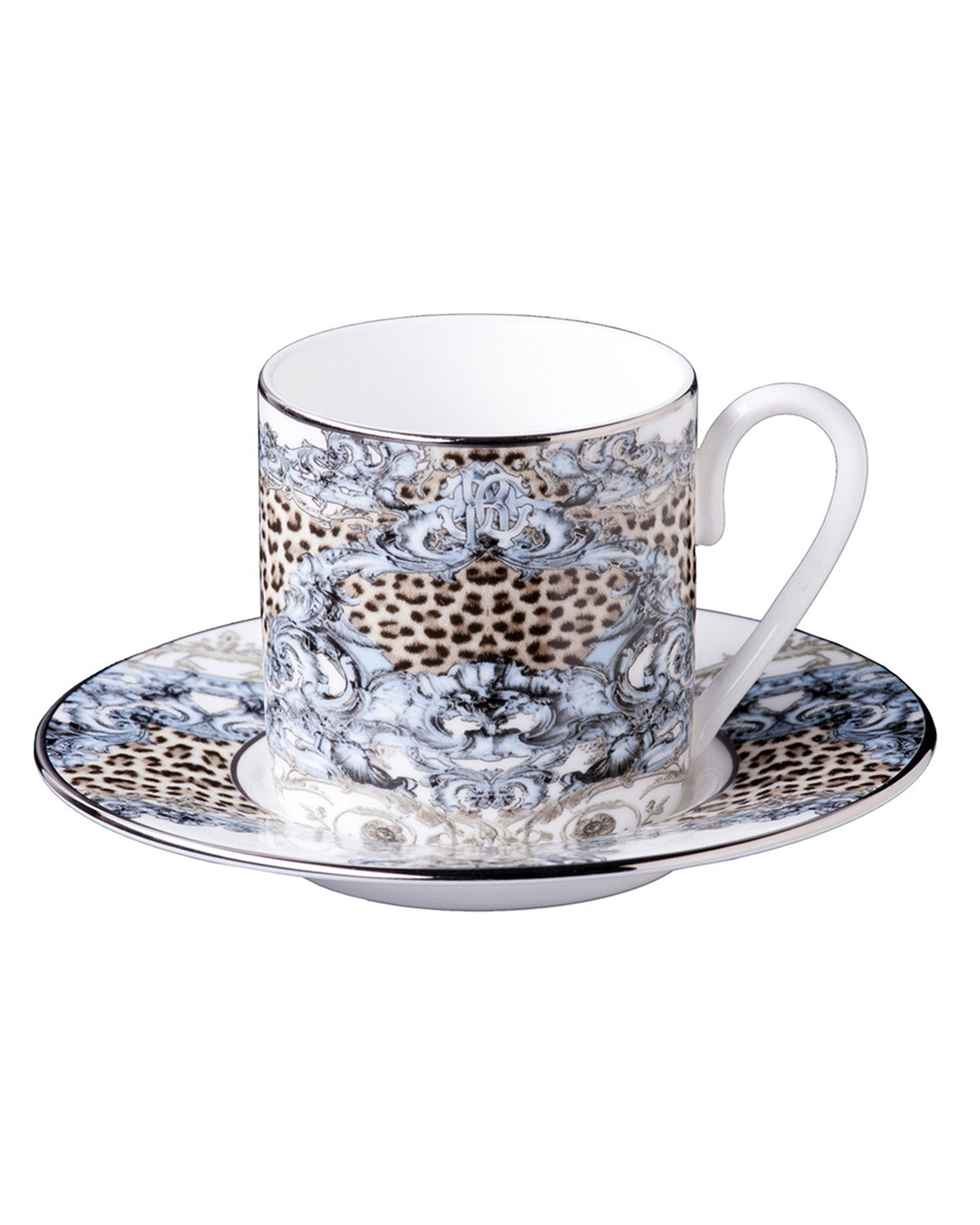Coffee Cup & Saucer PALAZZO PITTI Set of 2 in Luxury Box  diam. 2.3", H 2.5", Cap. 4 oz, Saucer diam. 4.75"