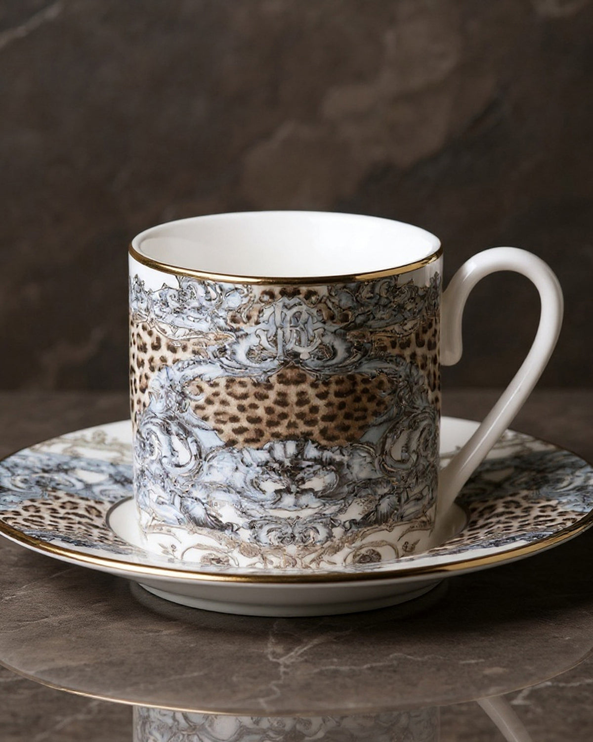 Coffee Cup & Saucer PALAZZO PITTI Set of 2 in Luxury Box  diam. 2.3", H 2.5", Cap. 4 oz, Saucer diam. 4.75"