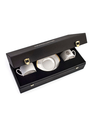 Roberto Cavalli Home Tea Cup & Saucer SILK Set of 2 in Luxury Box Gold diam. 3.3", H 2.3", cap. 7.5 oz, Saucer diam. 6"