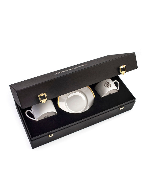 Tea Cup & Saucer SILK Set of 2 in Luxury Box Gold diam. 3.3", H 2.3", cap. 7.5 oz, Saucer diam. 6"