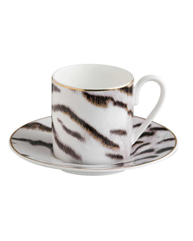 Coffee Cup & Saucer TIGER Set of 2 in Luxury Box  diam. 2.3", H 2.5", Cap. 4 oz, Saucer diam. 4.75"