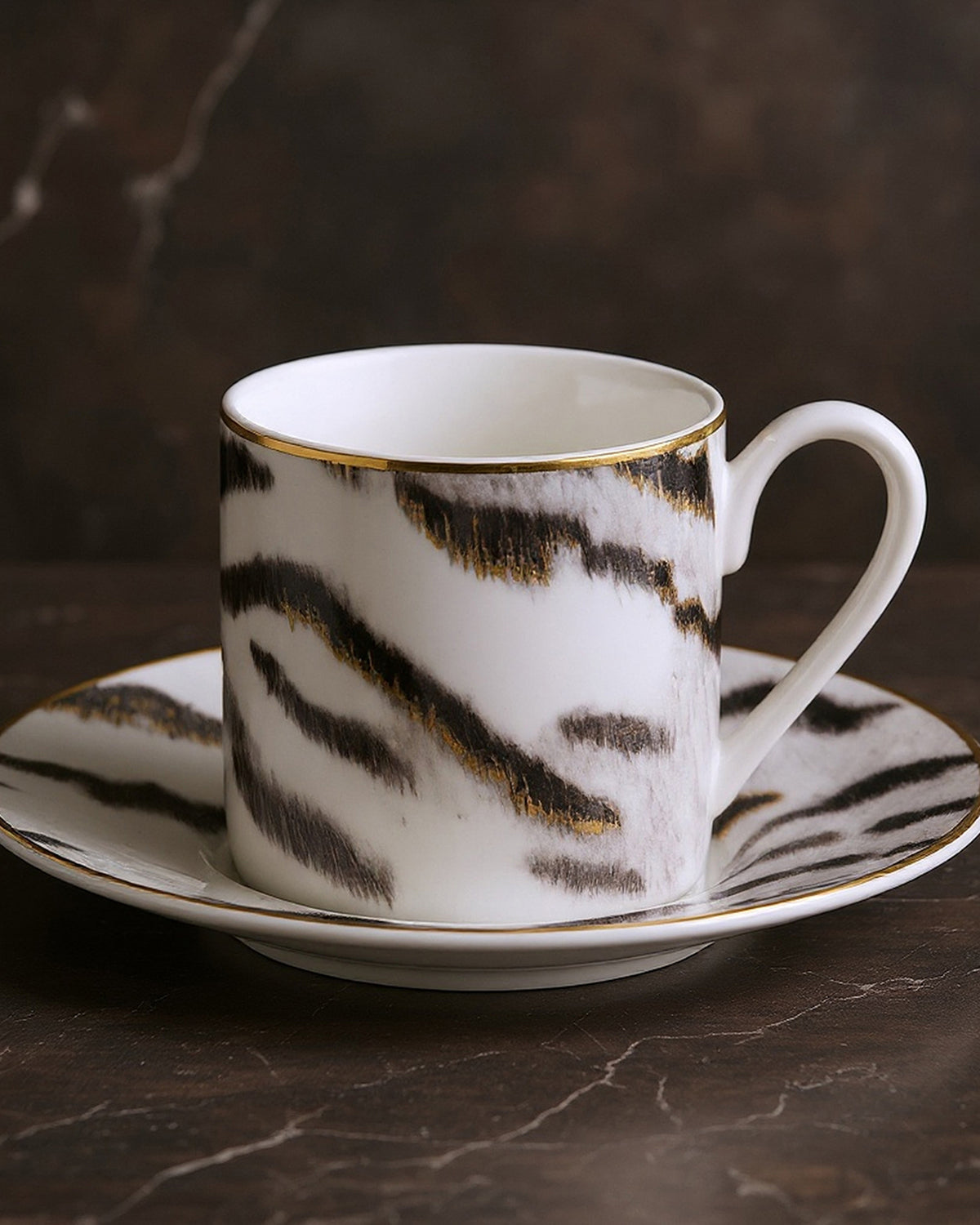 Coffee Cup & Saucer TIGER Set of 2 in Luxury Box  diam. 2.3", H 2.5", Cap. 4 oz, Saucer diam. 4.75"