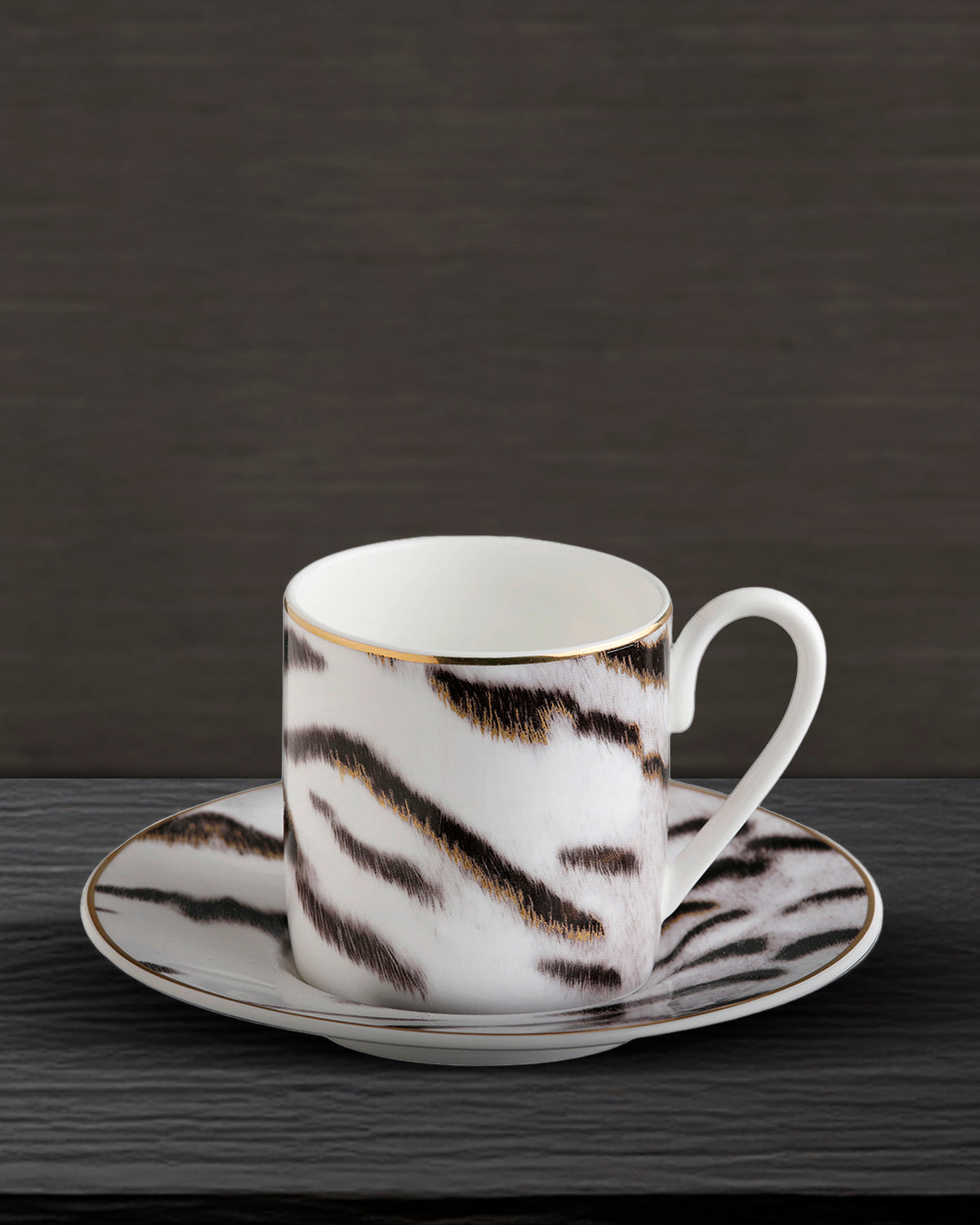 Coffee Cup & Saucer TIGER Set of 2 in Luxury Box  diam. 2.3", H 2.5", Cap. 4 oz, Saucer diam. 4.75"