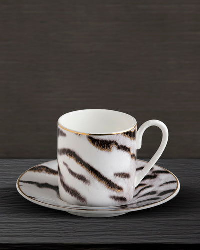 Roberto Cavalli Home Coffee Cup & Saucer TIGER Set of 2 in Luxury Box  diam. 2.3", H 2.5", Cap. 4 oz, Saucer diam. 4.75"