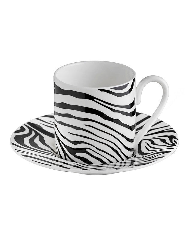 Coffee Cup & Saucer ZEBRAGE Set of 2 in Luxury Box  diam. 2.3", H 2.5", Cap. 4 oz, Saucer diam. 4.75"
