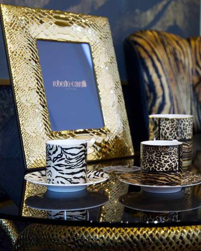 Coffee Cup & Saucer ZEBRAGE Set of 2 in Luxury Box  diam. 2.3", H 2.5", Cap. 4 oz, Saucer diam. 4.75"