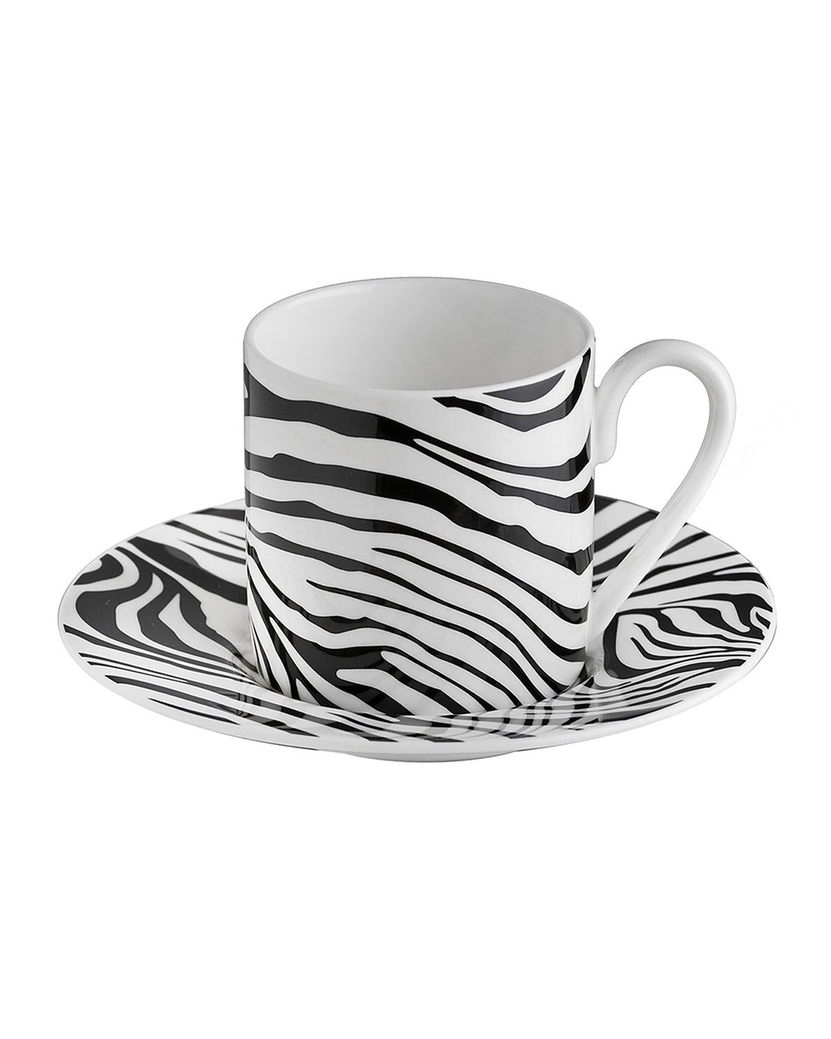 Coffee Cup & Saucer ZEBRAGE Set of 2 in Luxury Box  diam. 2.3", H 2.5", Cap. 4 oz, Saucer diam. 4.75"