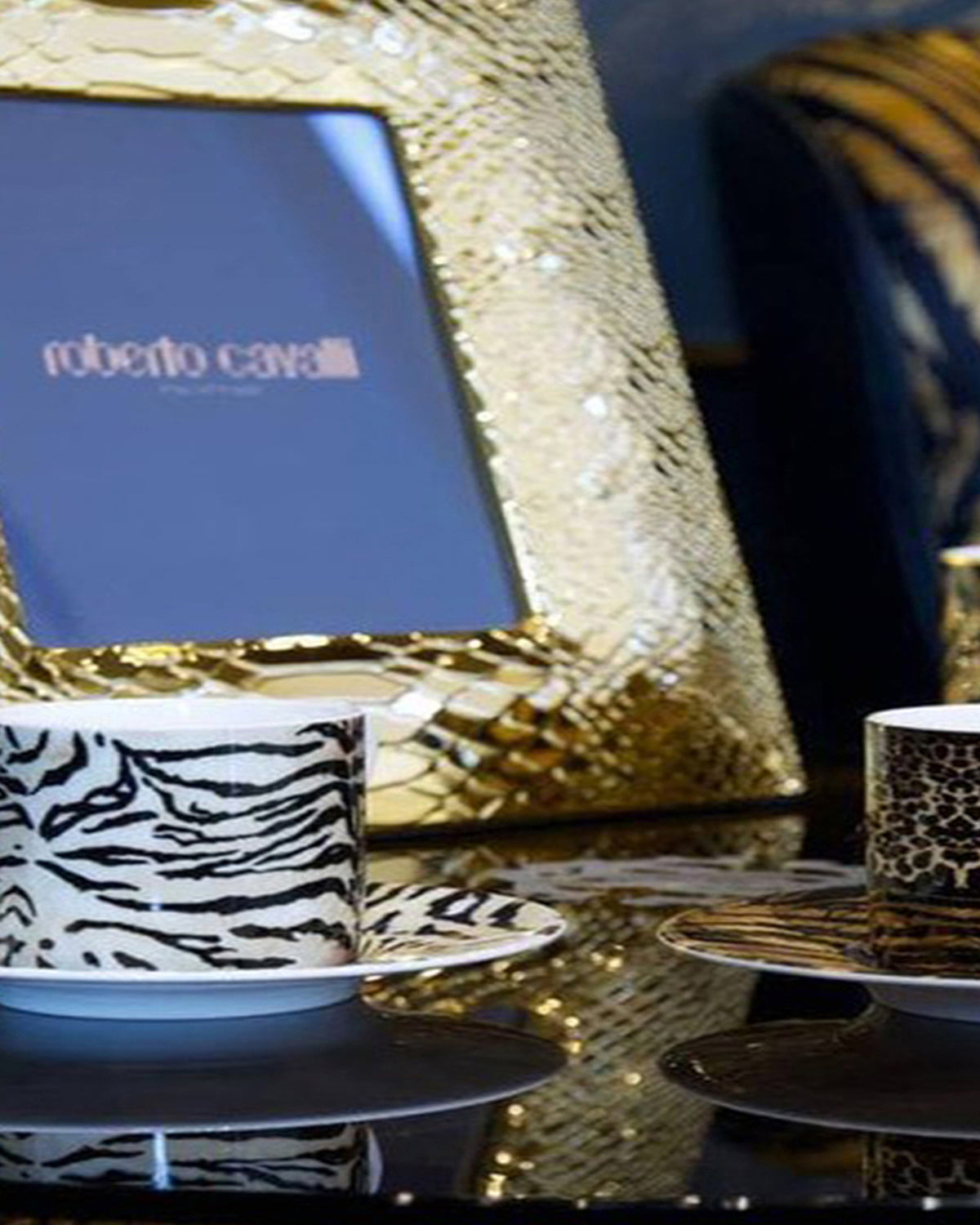Coffee Cup & Saucer ZEBRAGE Set of 2 in Luxury Box  diam. 2.3", H 2.5", Cap. 4 oz, Saucer diam. 4.75"