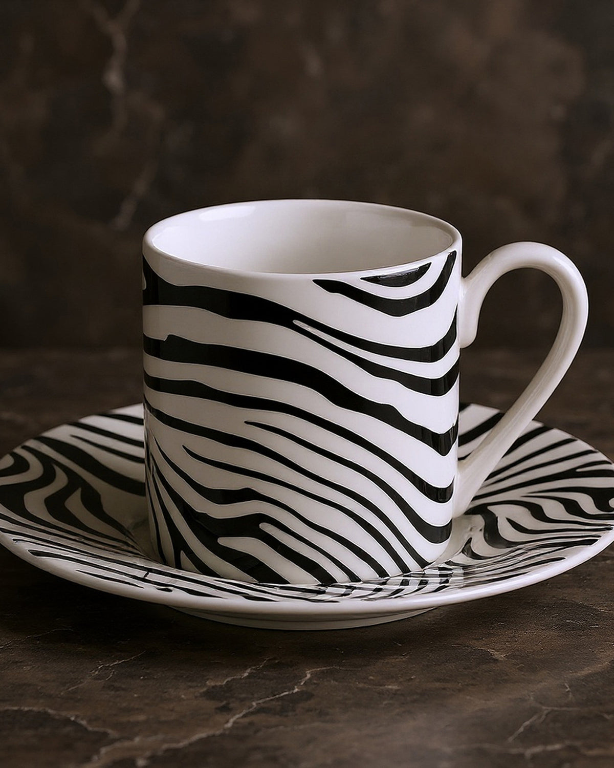 Coffee Cup & Saucer ZEBRAGE Set of 2 in Luxury Box  diam. 2.3", H 2.5", Cap. 4 oz, Saucer diam. 4.75"
