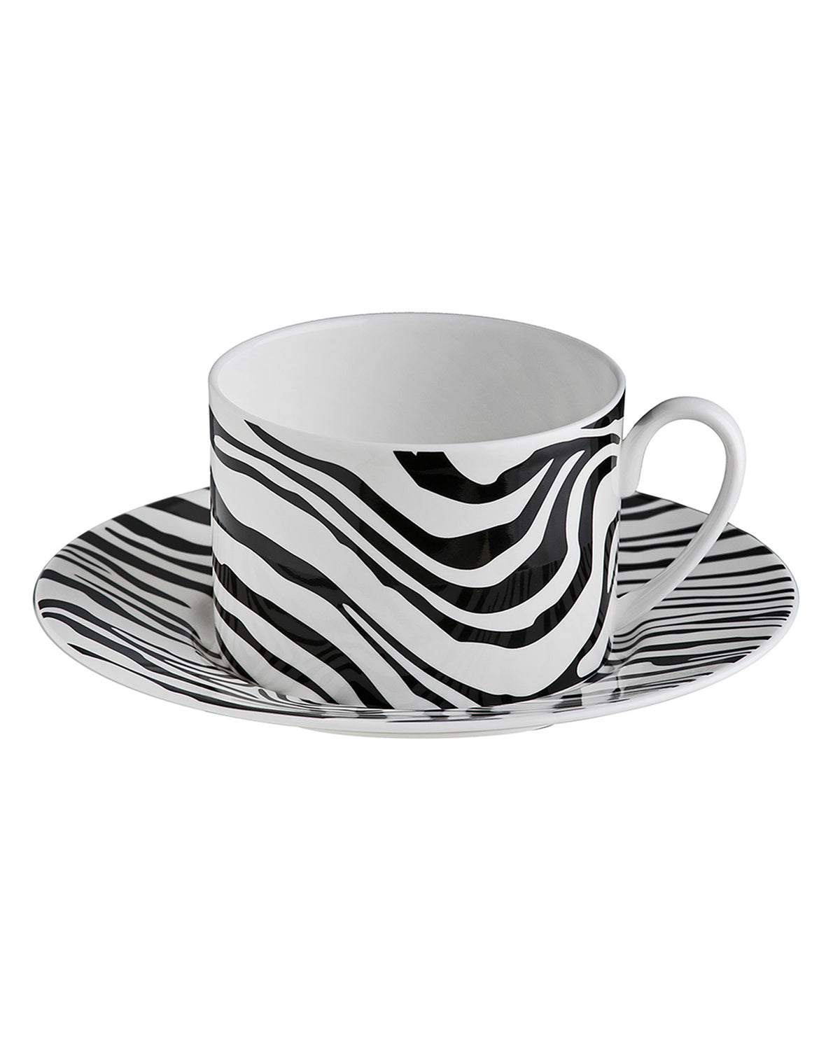 Tea Cup & Saucer ZEBRAGE Set of 2 in Luxury Box 3.3", H 2.3", cap. 7.5 oz, Saucer diam. 6"